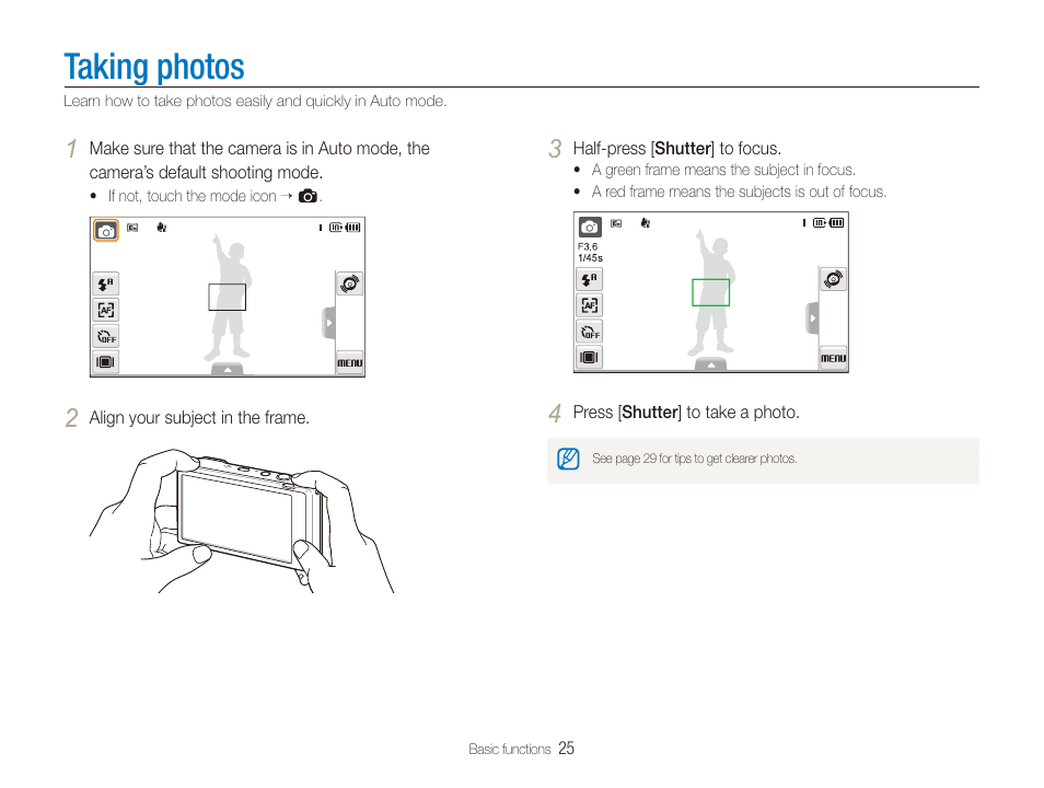 Taking photos | Samsung EC-ST100ZBPBPA User Manual | Page 26 / 122