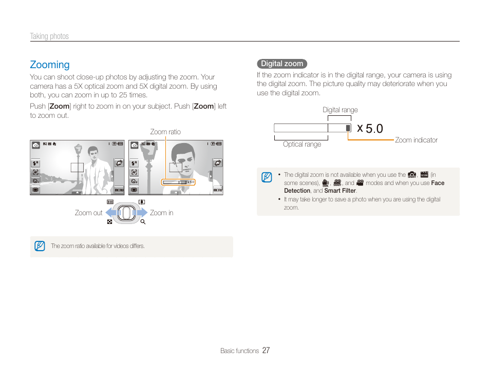Zooming, Zooming ……………………………………… 27 | Samsung EC-ST100ZBPBPA User Manual | Page 28 / 122