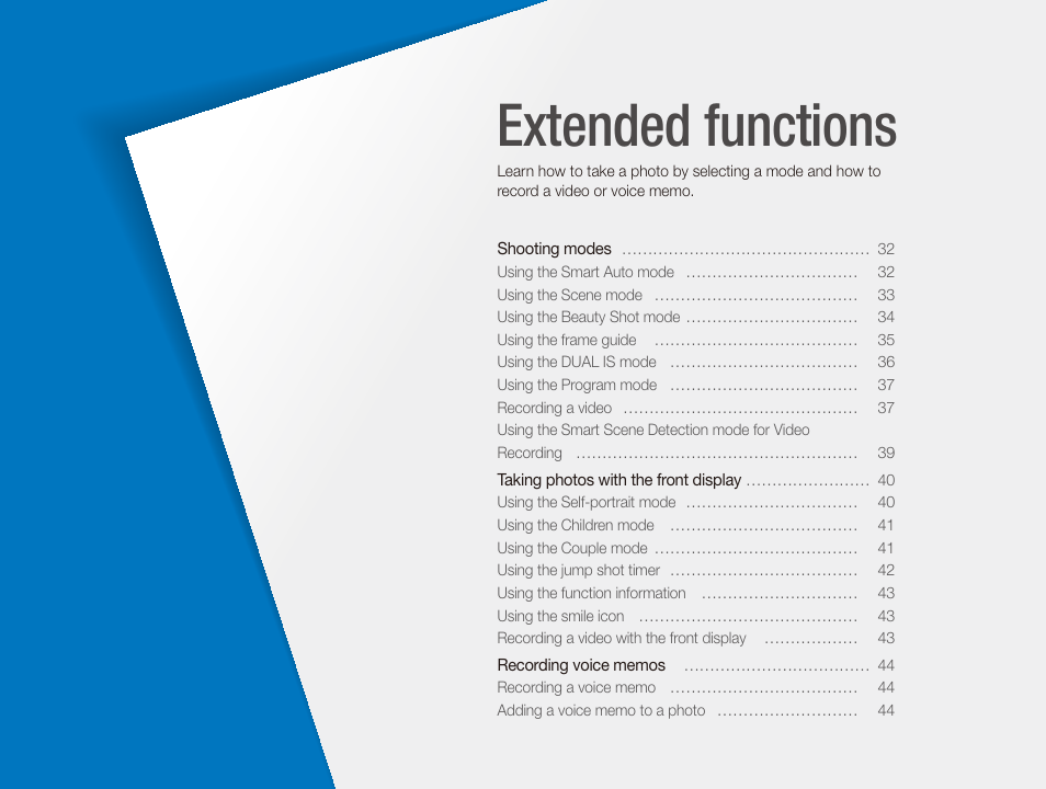 Extended functions | Samsung EC-ST100ZBPBPA User Manual | Page 32 / 122