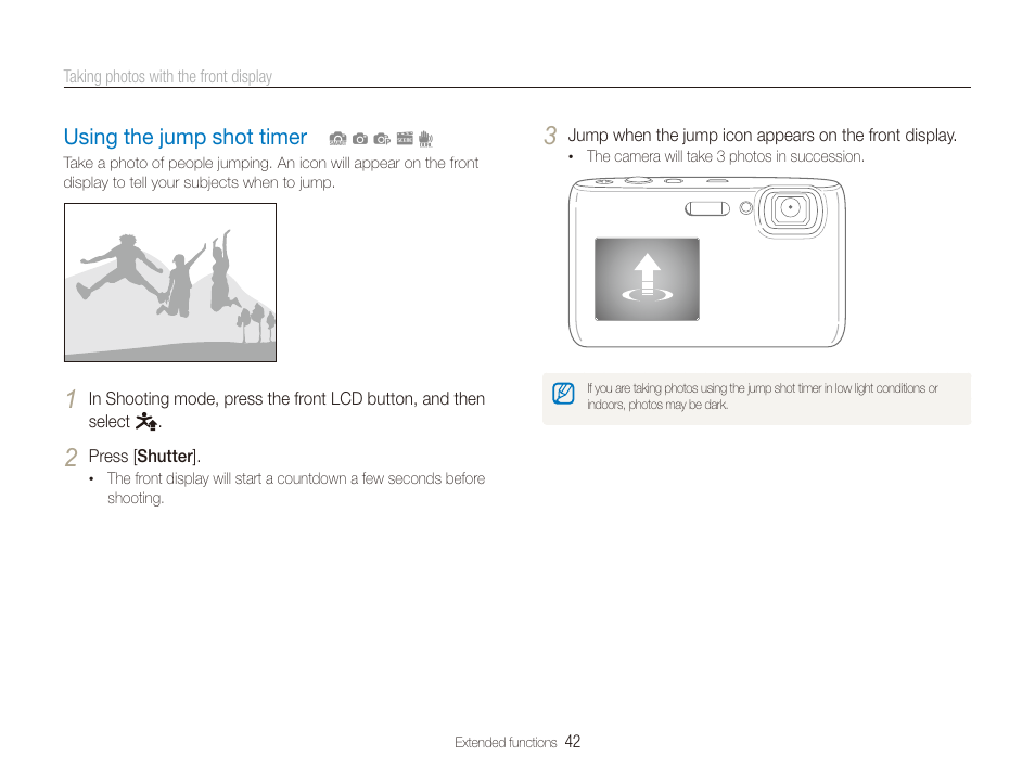 Using the jump shot timer | Samsung EC-ST100ZBPBPA User Manual | Page 43 / 122
