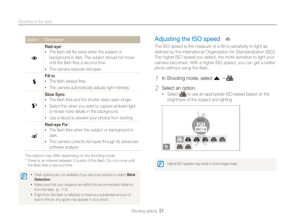 Adjusting the iso speed, Adjusting the iso speed …………………… 51 | Samsung EC-ST100ZBPBPA User Manual | Page 52 / 122