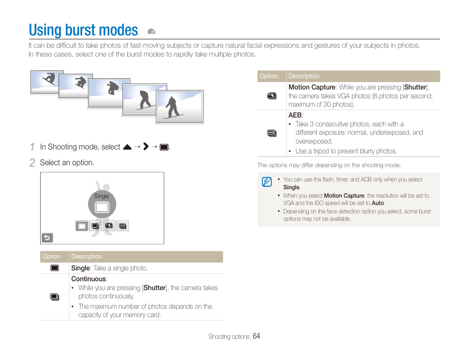 Using burst modes | Samsung EC-ST100ZBPBPA User Manual | Page 65 / 122