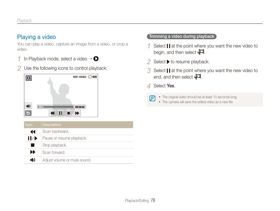 Playing a video, Playing a video ……………………………… 78 | Samsung EC-ST100ZBPBPA User Manual | Page 79 / 122