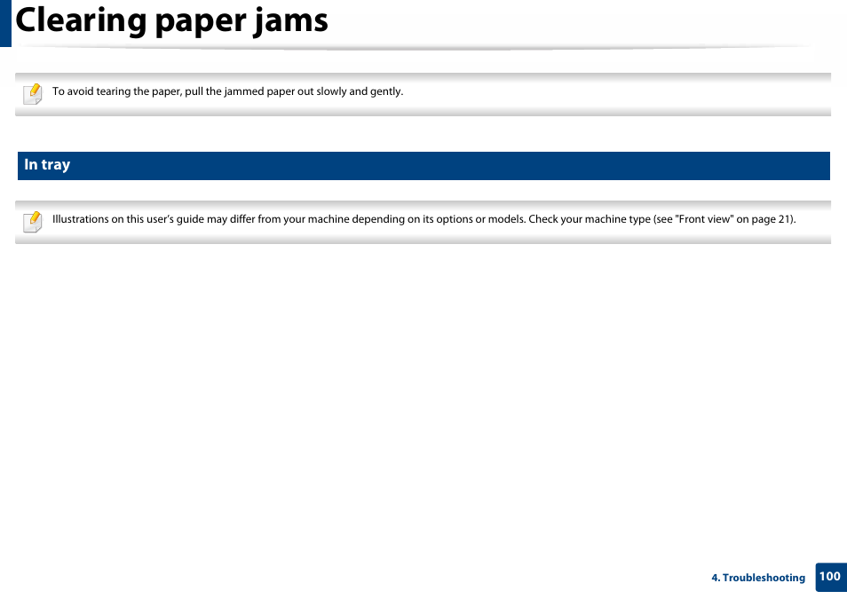 Clearing paper jams, In tray | Samsung SL-C460W-XAX User Manual | Page 100 / 337