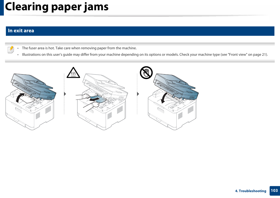 In exit area, Clearing paper jams | Samsung SL-C460W-XAX User Manual | Page 103 / 337