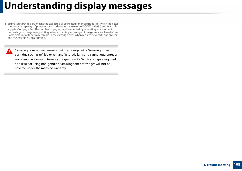 Understanding display messages | Samsung SL-C460W-XAX User Manual | Page 108 / 337