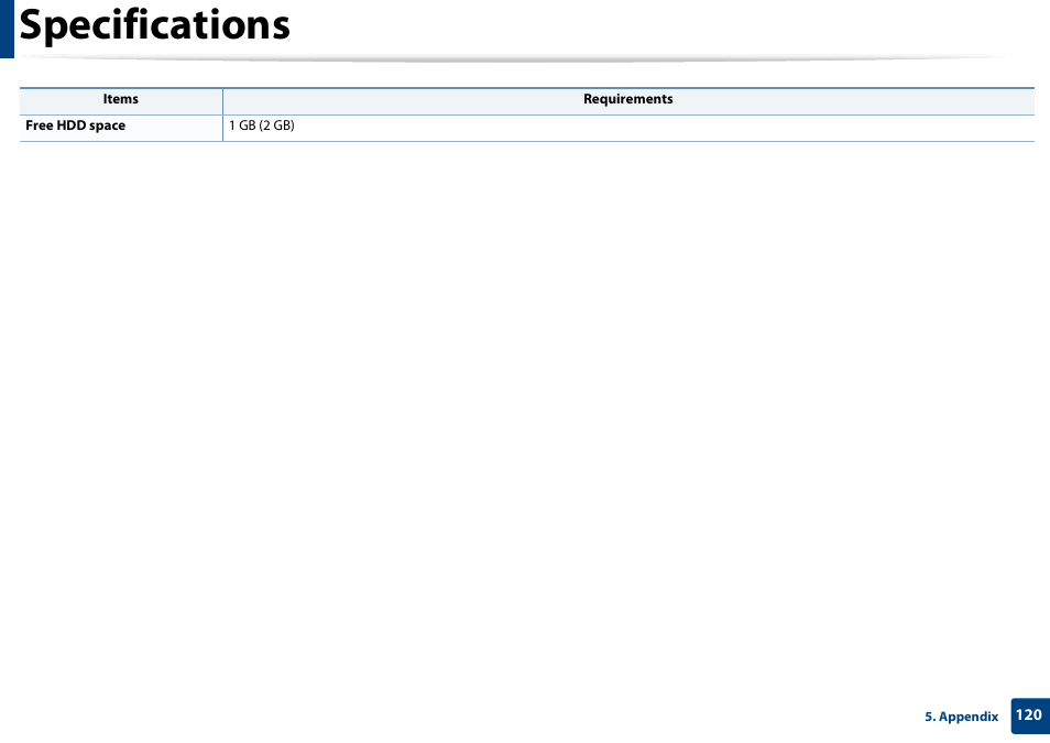 Specifications | Samsung SL-C460W-XAX User Manual | Page 120 / 337