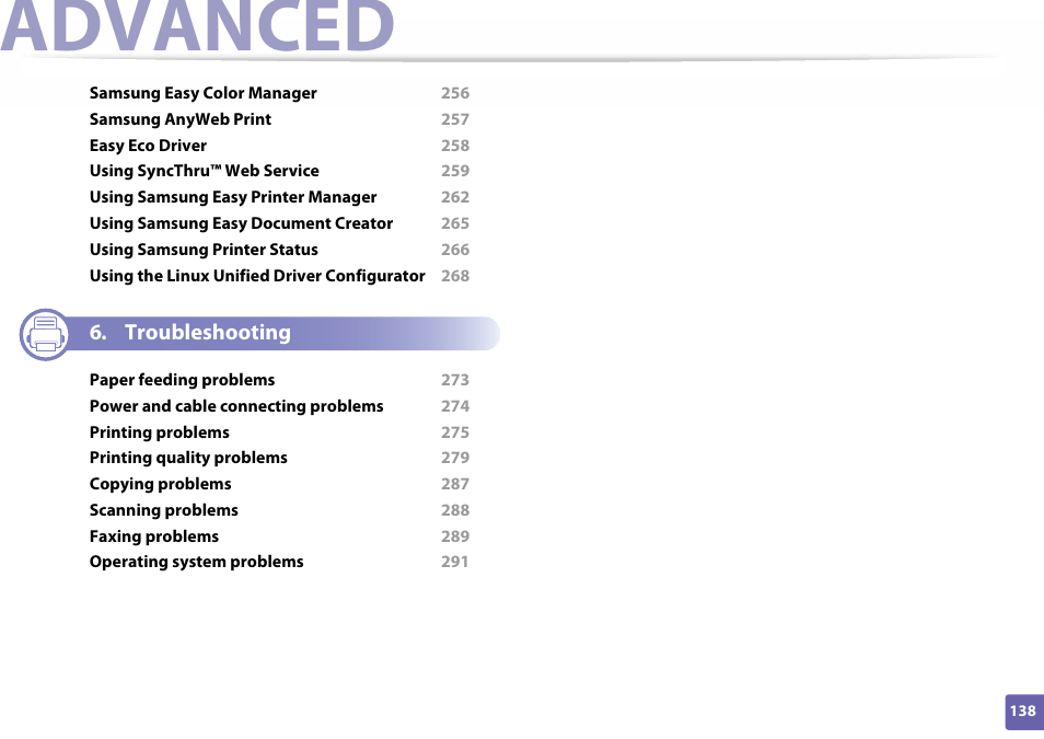 Advanced | Samsung SL-C460W-XAX User Manual | Page 138 / 337