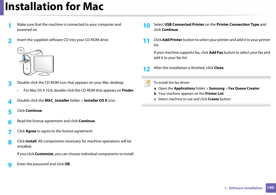 Installation for mac | Samsung SL-C460W-XAX User Manual | Page 140 / 337