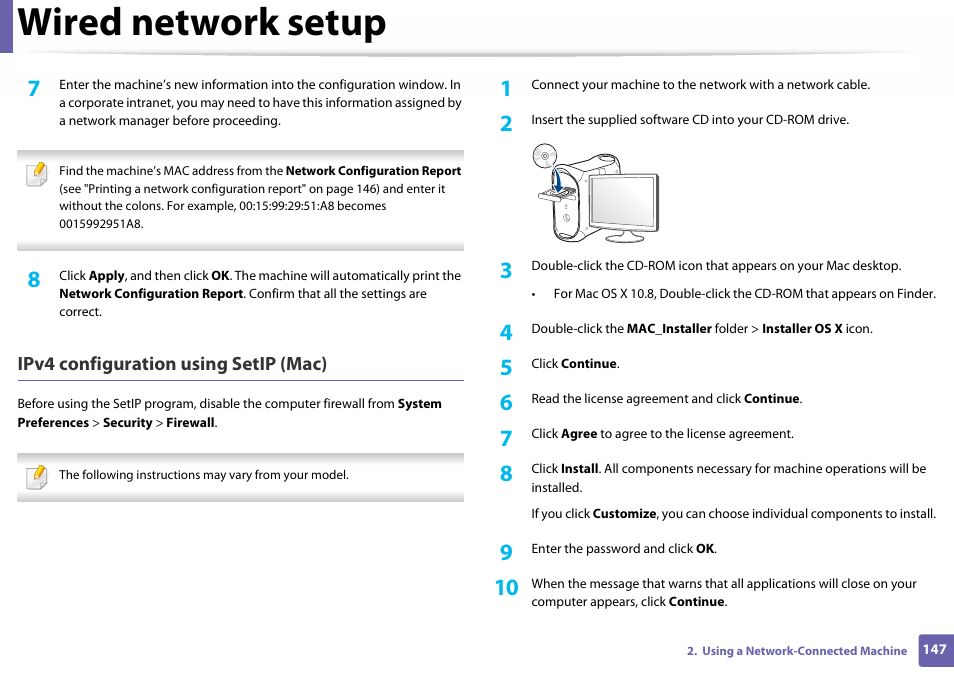 Wired network setup | Samsung SL-C460W-XAX User Manual | Page 147 / 337