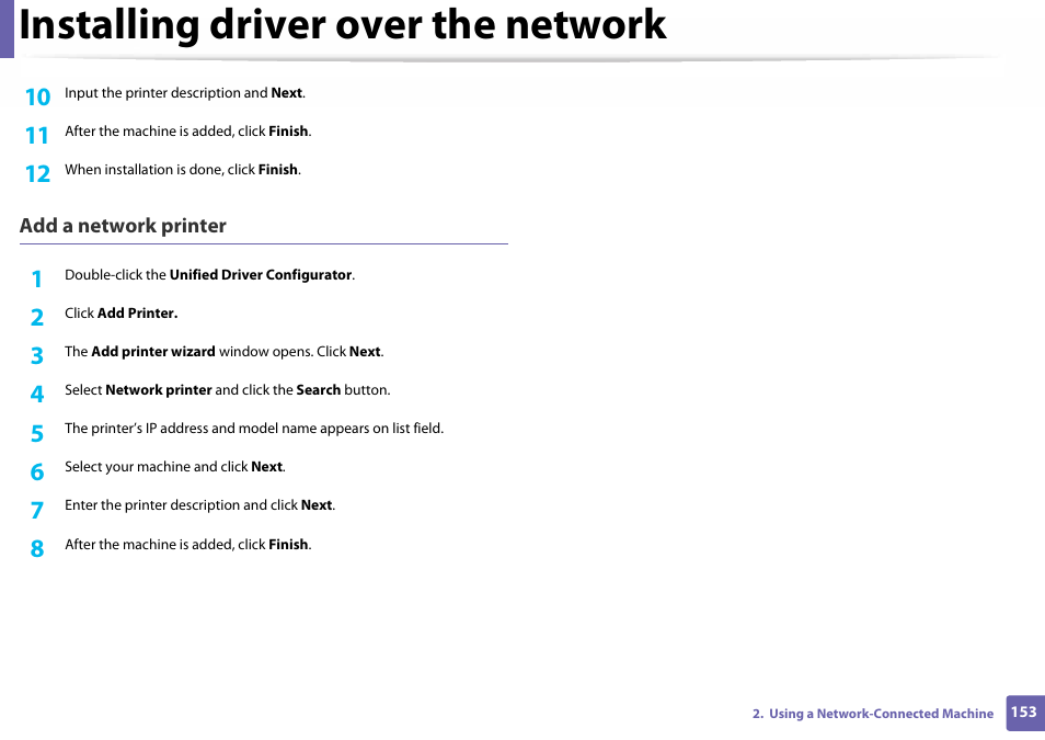 Installing driver over the network | Samsung SL-C460W-XAX User Manual | Page 153 / 337