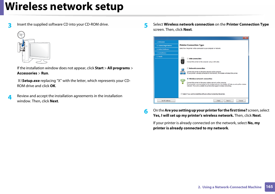 Wireless network setup | Samsung SL-C460W-XAX User Manual | Page 165 / 337