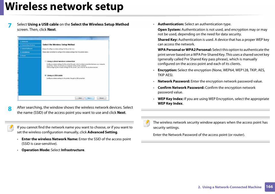 Wireless network setup | Samsung SL-C460W-XAX User Manual | Page 166 / 337