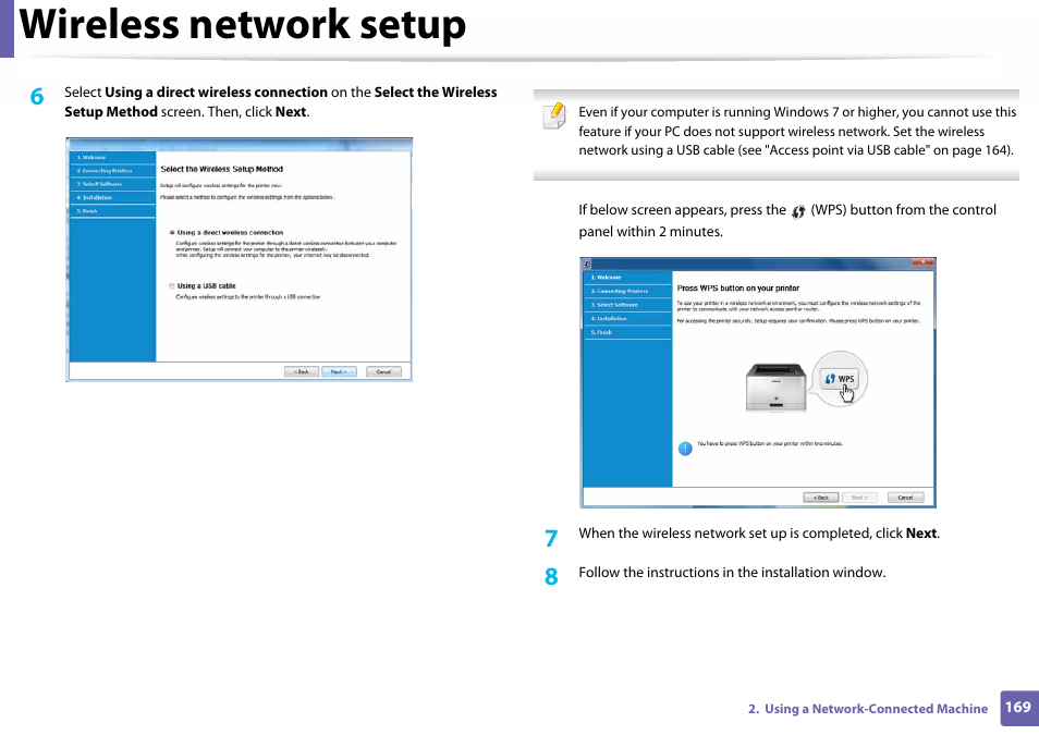 Wireless network setup | Samsung SL-C460W-XAX User Manual | Page 169 / 337