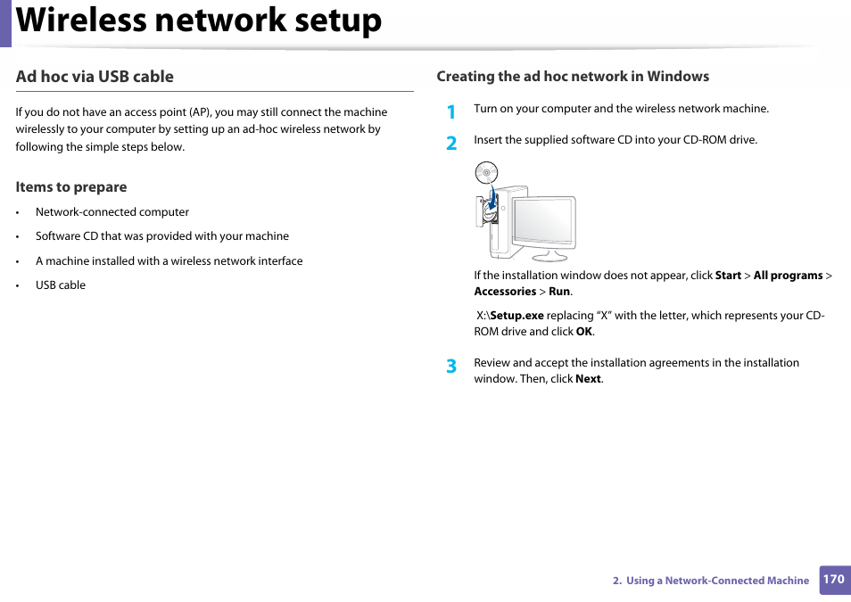 Wireless network setup | Samsung SL-C460W-XAX User Manual | Page 170 / 337