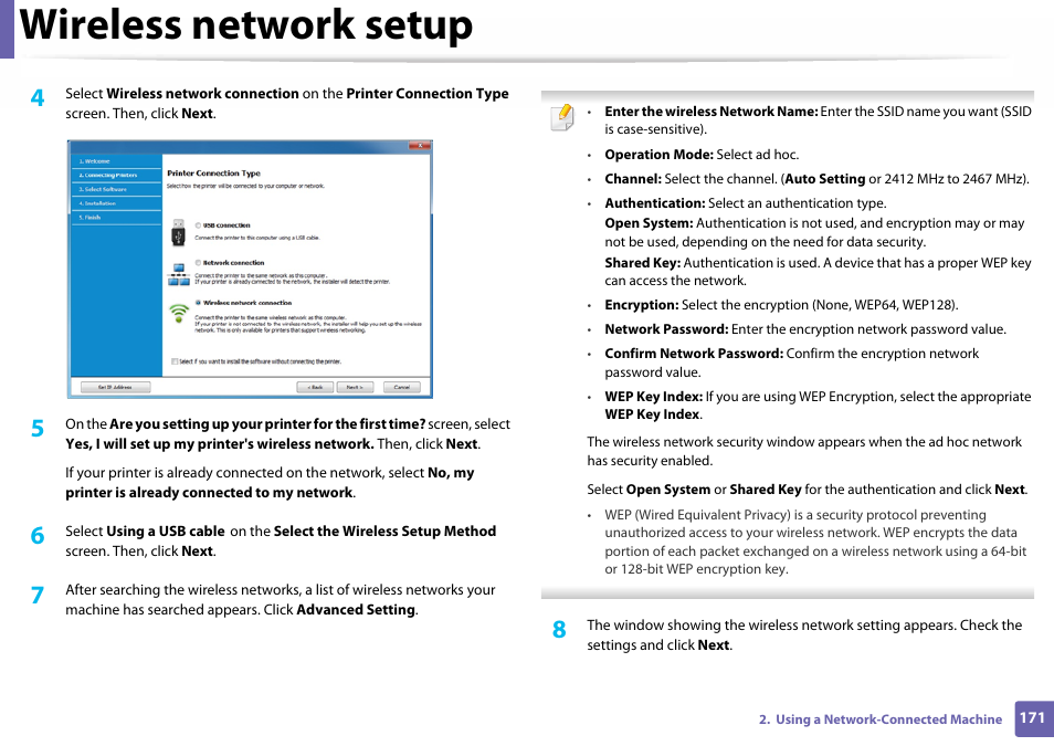 Wireless network setup | Samsung SL-C460W-XAX User Manual | Page 171 / 337