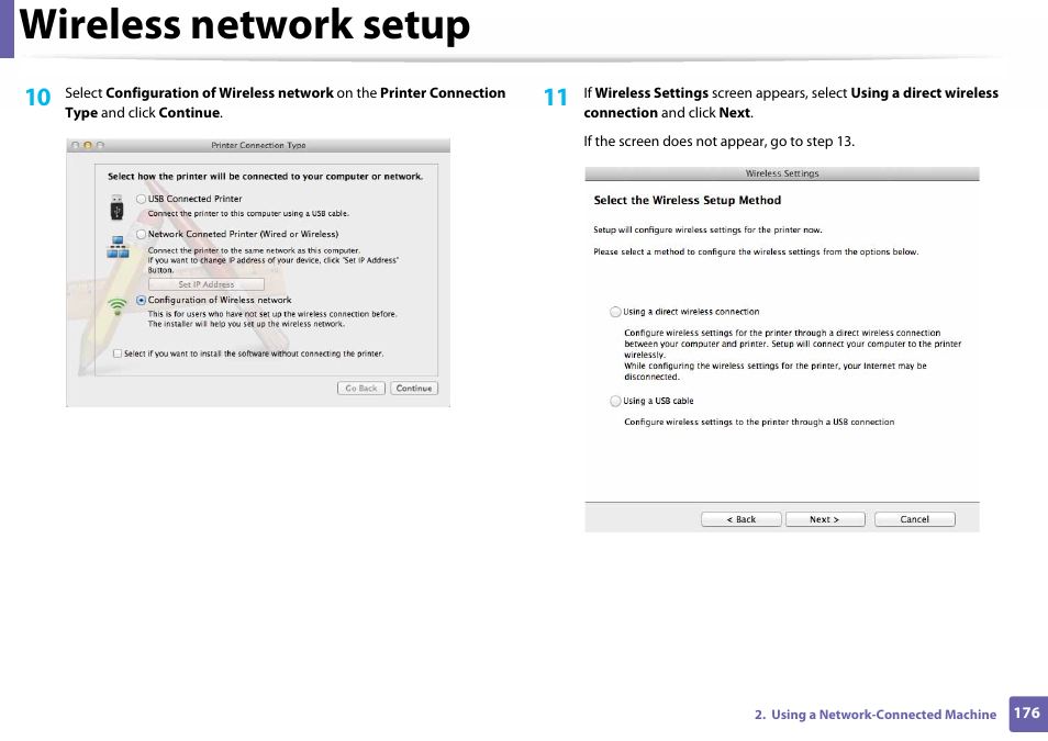Wireless network setup | Samsung SL-C460W-XAX User Manual | Page 176 / 337