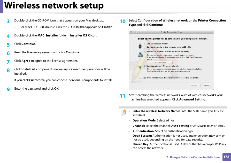 Wireless network setup | Samsung SL-C460W-XAX User Manual | Page 178 / 337