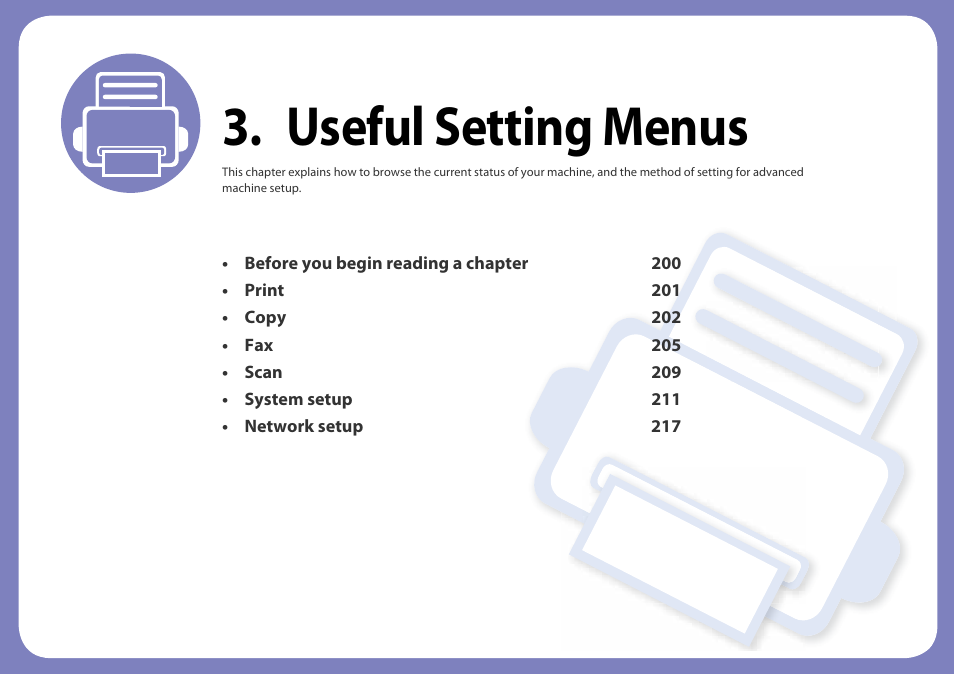 Useful setting menus | Samsung SL-C460W-XAX User Manual | Page 199 / 337