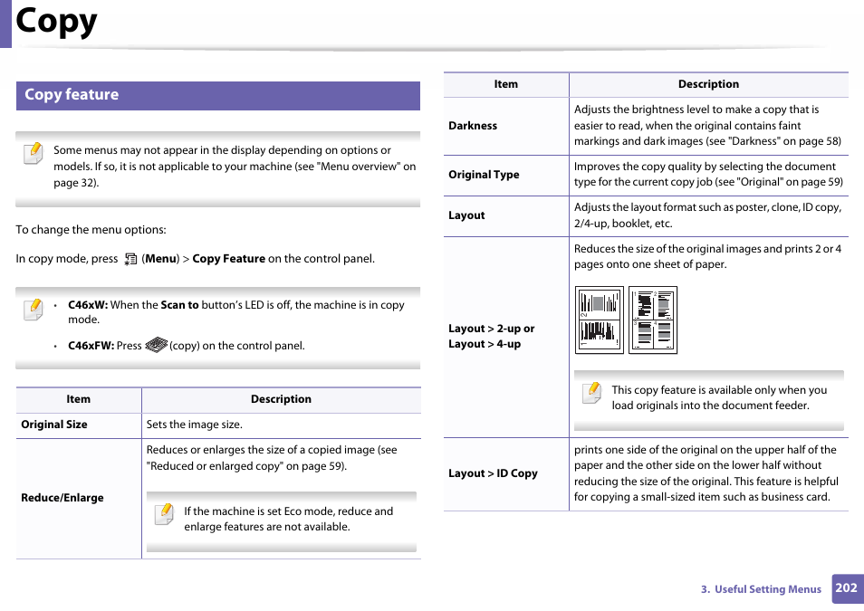 Copy, Copy feature | Samsung SL-C460W-XAX User Manual | Page 202 / 337