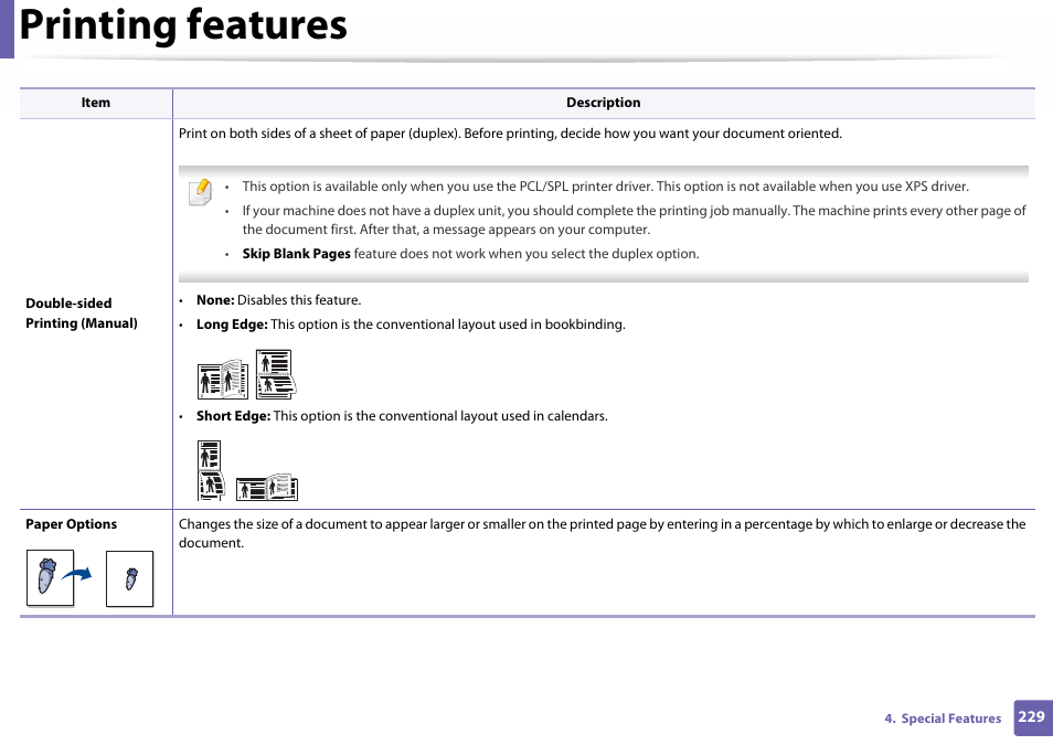 Printing features | Samsung SL-C460W-XAX User Manual | Page 229 / 337