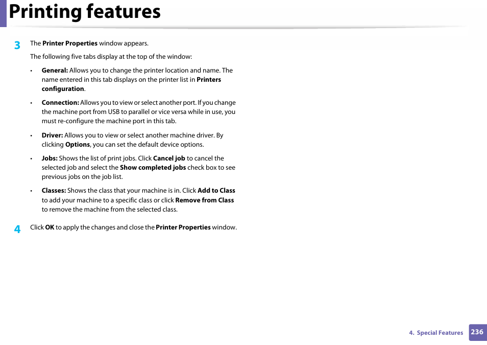 Printing features | Samsung SL-C460W-XAX User Manual | Page 236 / 337