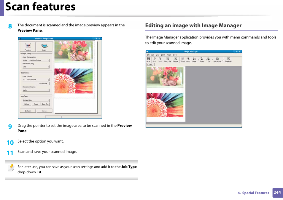 Scan features | Samsung SL-C460W-XAX User Manual | Page 244 / 337