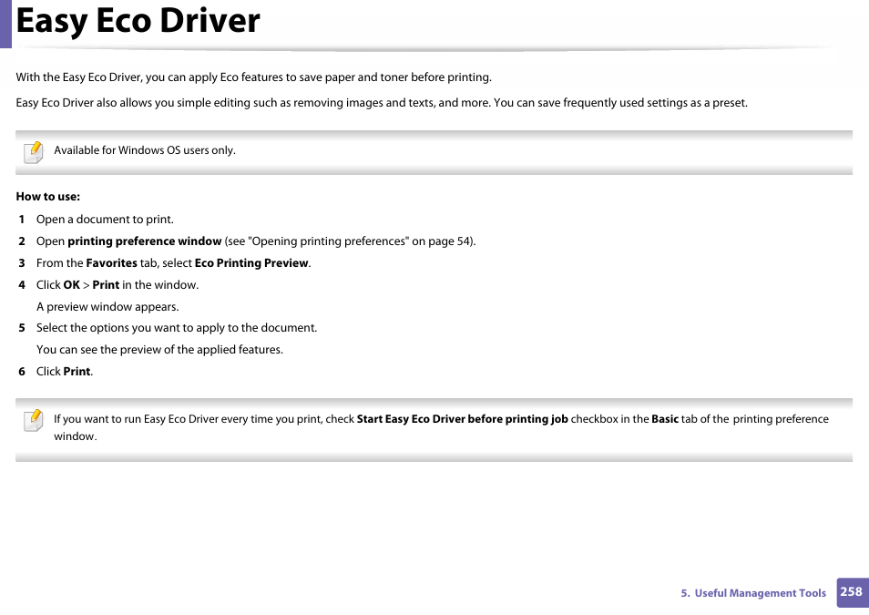 Easy eco driver | Samsung SL-C460W-XAX User Manual | Page 258 / 337