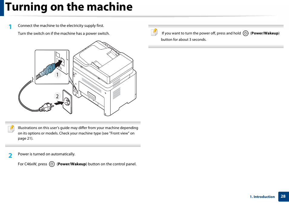 Turning on the machine | Samsung SL-C460W-XAX User Manual | Page 28 / 337