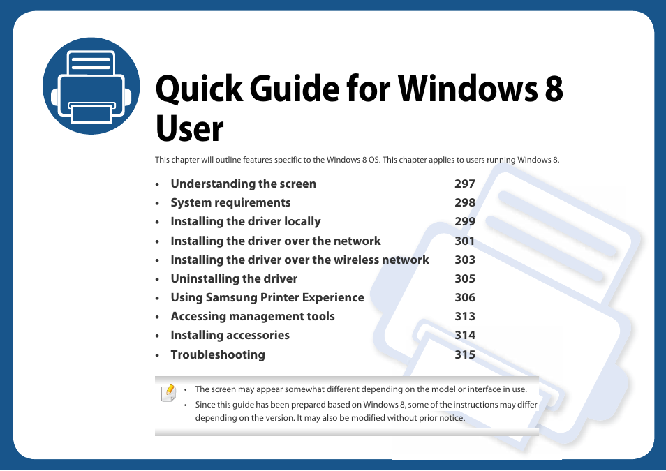 Quick guide for windows 8 user | Samsung SL-C460W-XAX User Manual | Page 296 / 337