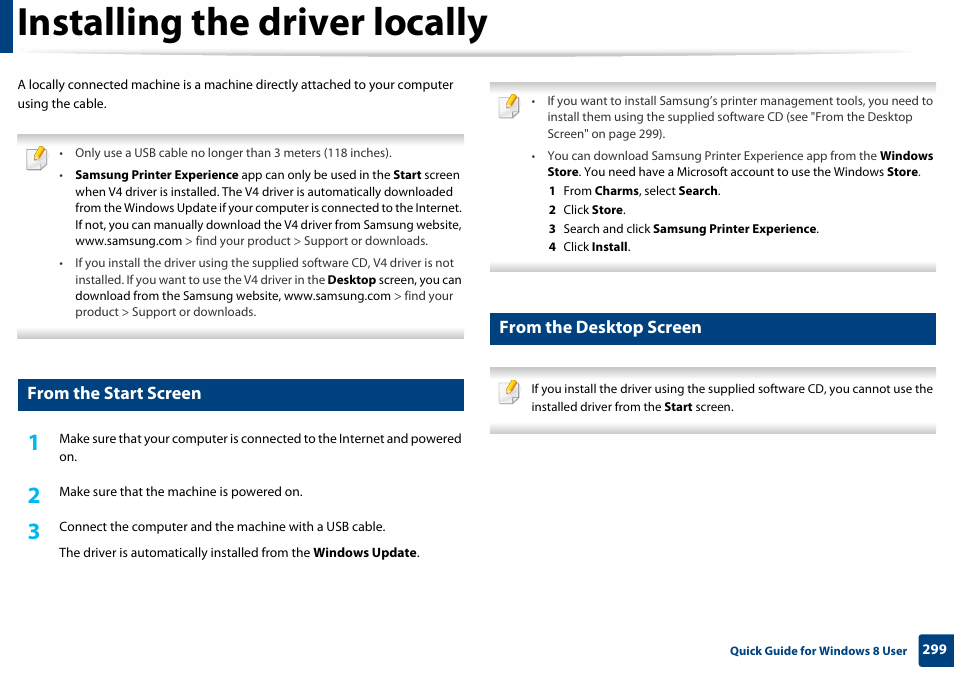 Installing the driver locally, From the start screen, From the desktop screen | Samsung SL-C460W-XAX User Manual | Page 299 / 337