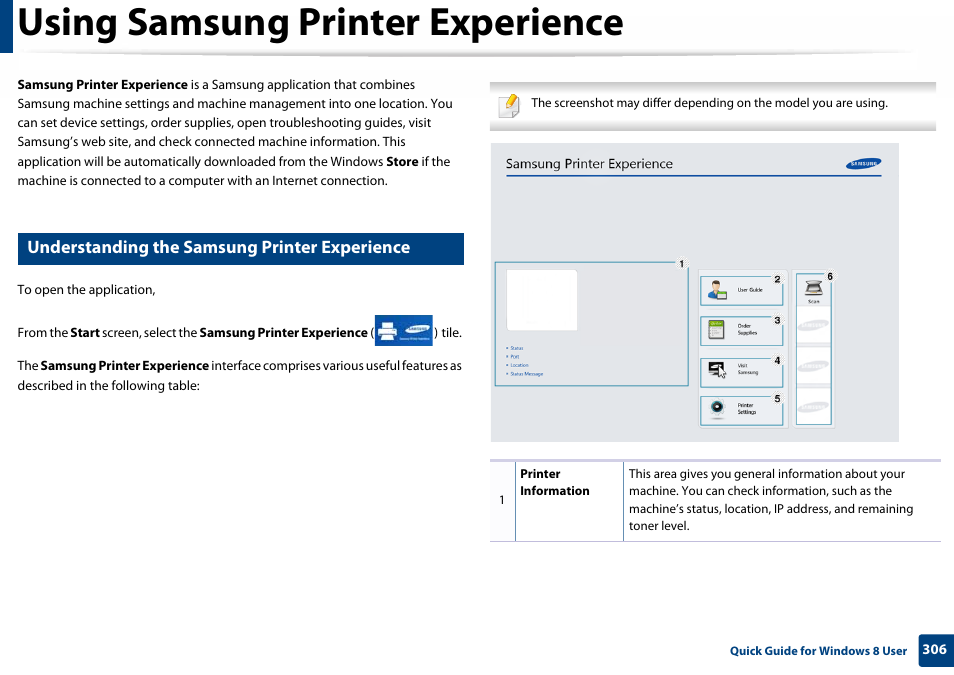 Using samsung printer experience, Understanding the samsung printer experience | Samsung SL-C460W-XAX User Manual | Page 306 / 337