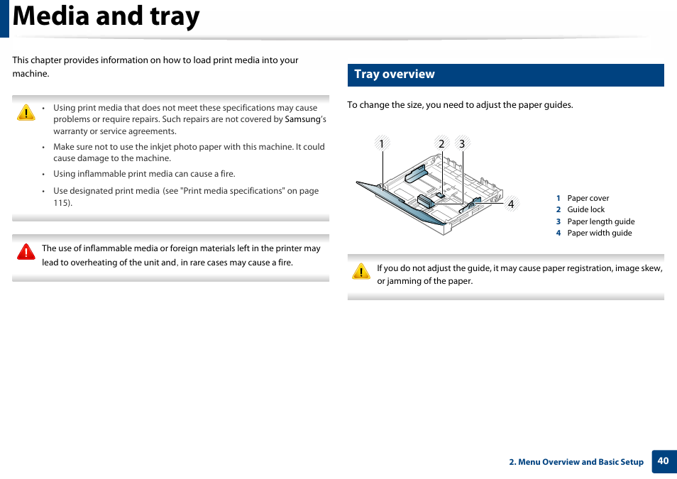 Media and tray, Tray overview | Samsung SL-C460W-XAX User Manual | Page 40 / 337