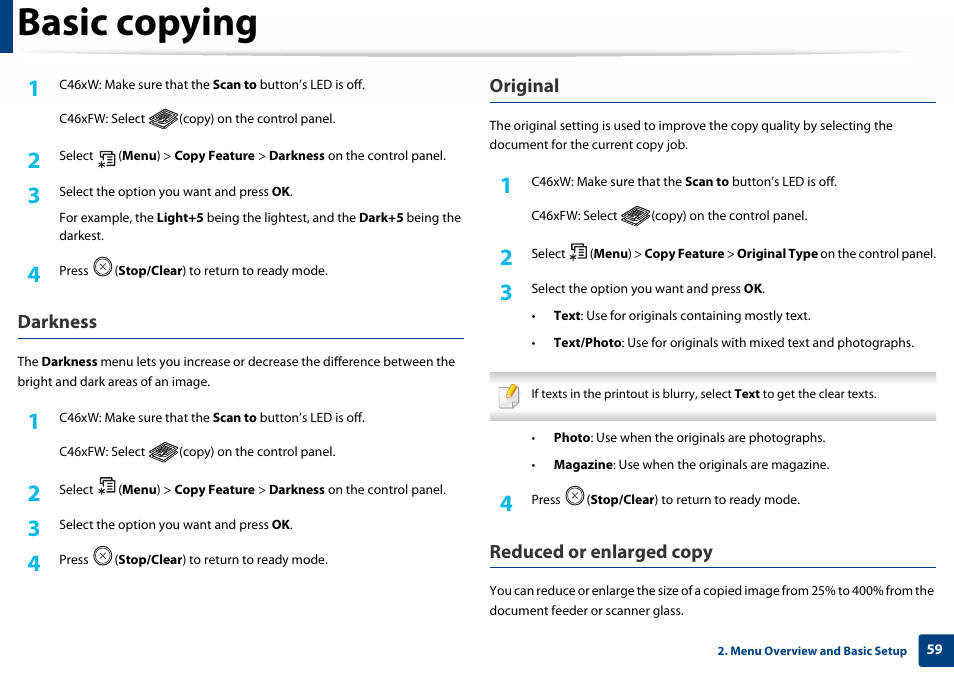 Basic copying | Samsung SL-C460W-XAX User Manual | Page 59 / 337