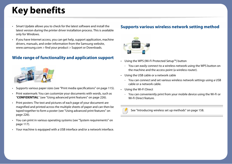 Key benefits, Supports various wireless network setting method | Samsung SL-C460W-XAX User Manual | Page 6 / 337