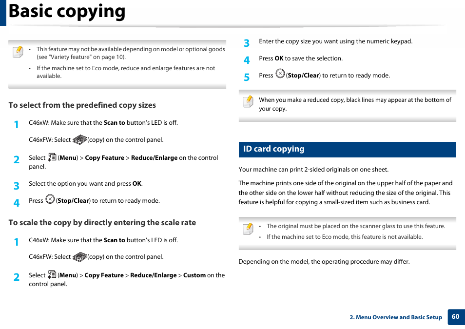 Id card copying, Basic copying | Samsung SL-C460W-XAX User Manual | Page 60 / 337