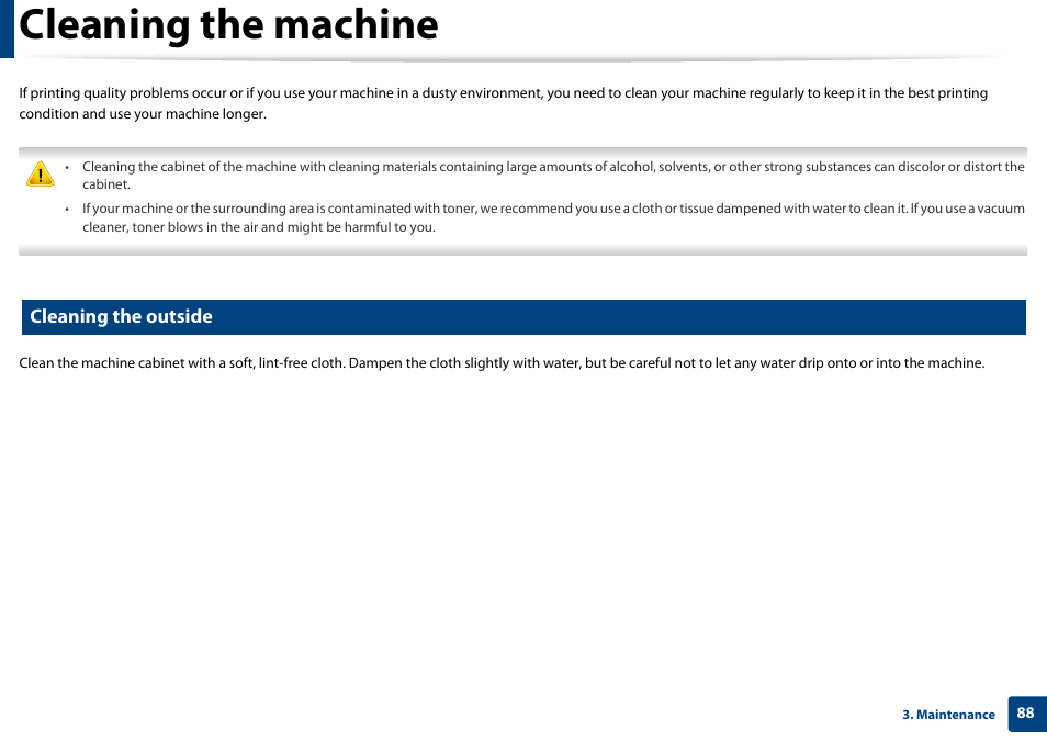 Cleaning the machine, Cleaning the outside | Samsung SL-C460W-XAX User Manual | Page 88 / 337