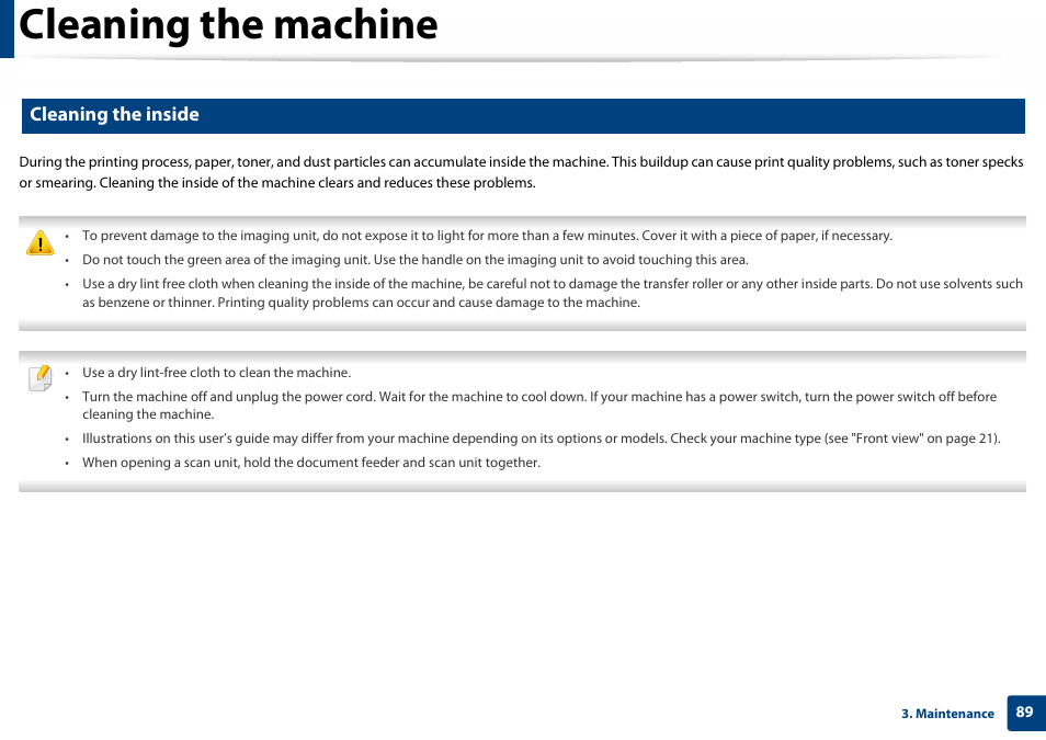 Cleaning the inside, Cleaning the machine | Samsung SL-C460W-XAX User Manual | Page 89 / 337