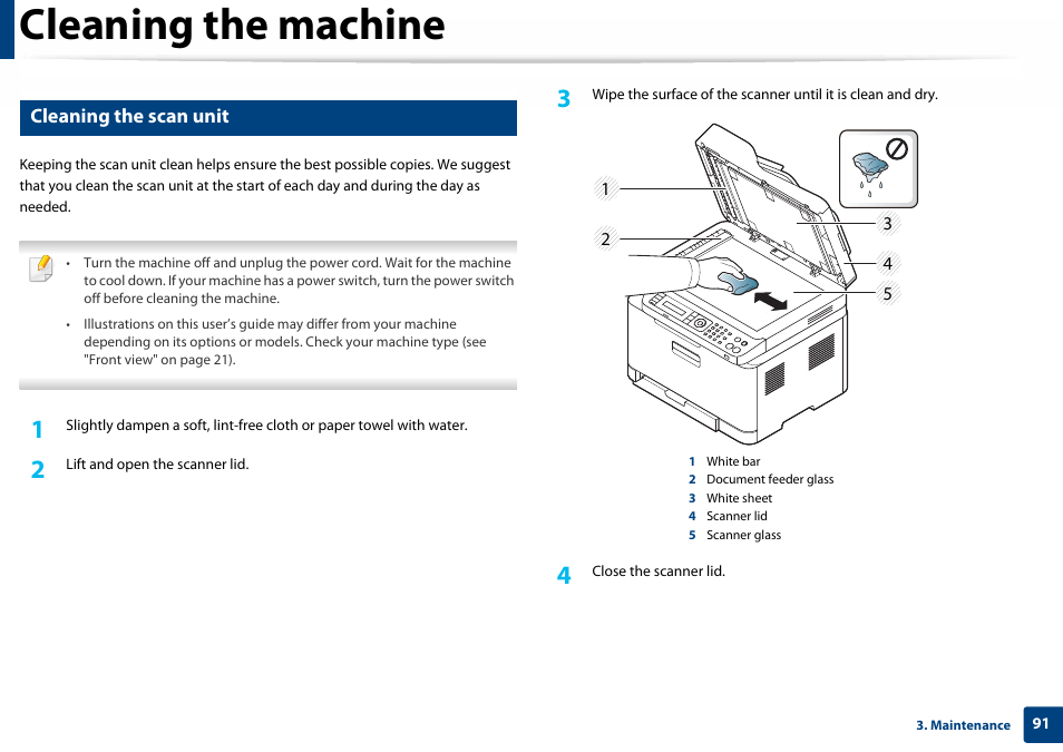 Cleaning the scan unit, Cleaning the machine | Samsung SL-C460W-XAX User Manual | Page 91 / 337