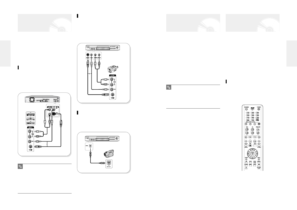 Step 5 : connecting external devices, Step 6 : connecting the power cord, Step 7 : preparing the remote control | Setting the remote control | Samsung DVD-R100-XAX User Manual | Page 12 / 49