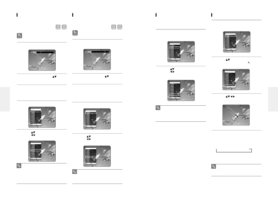 Zooming-in, Changing the camera angle, Selecting the audio language | Selecting the subtitle | Samsung DVD-R100-XAX User Manual | Page 27 / 49