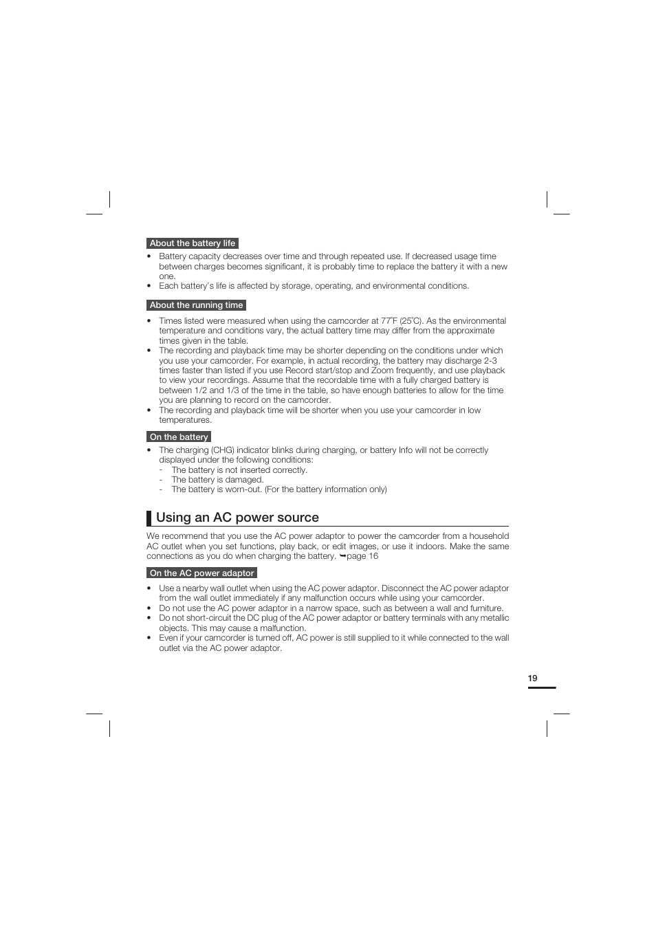 Using an ac power source | Samsung HMX-U20LN-XAC User Manual | Page 29 / 94