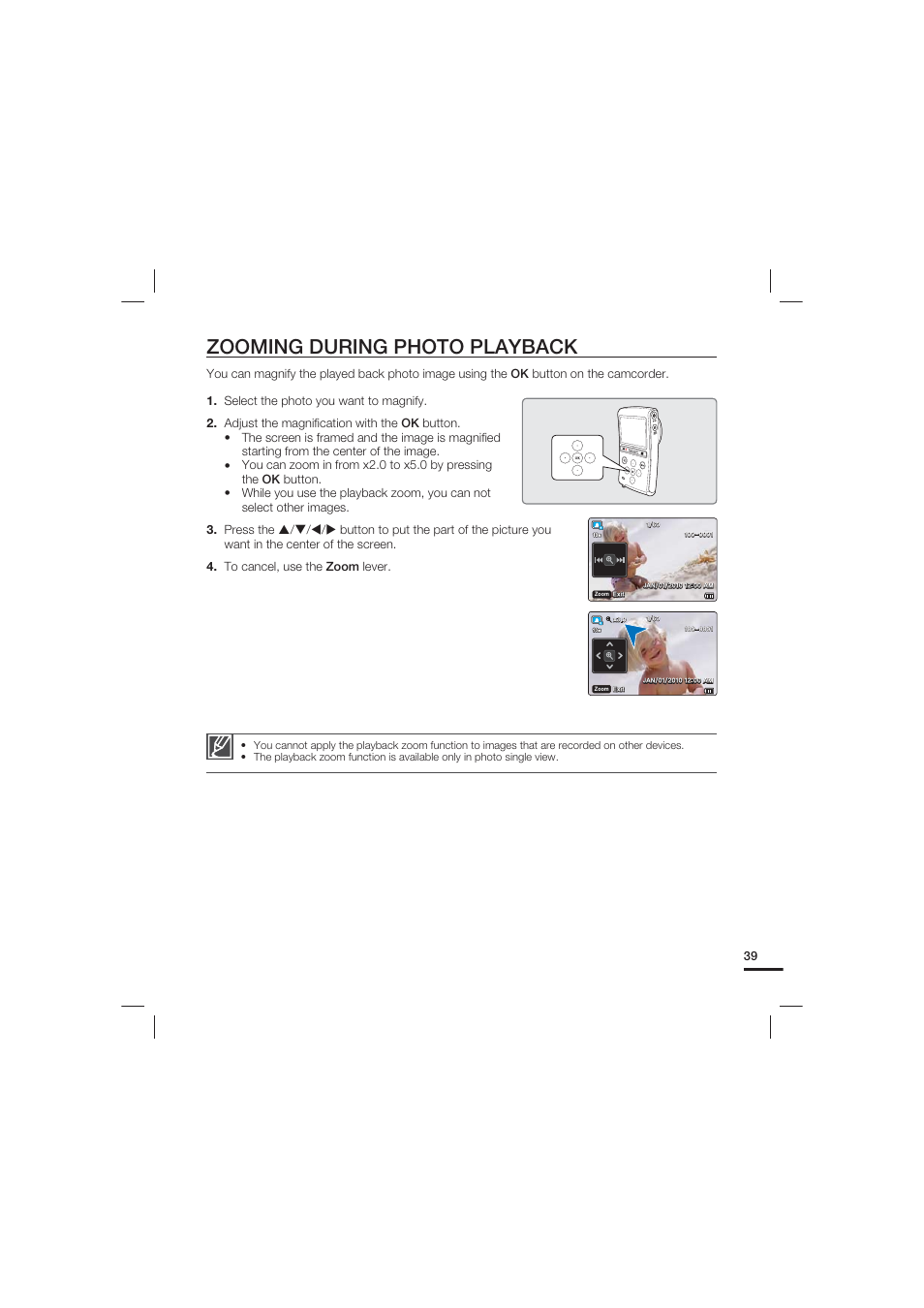 Zooming during photo playback | Samsung HMX-U20LN-XAC User Manual | Page 49 / 94