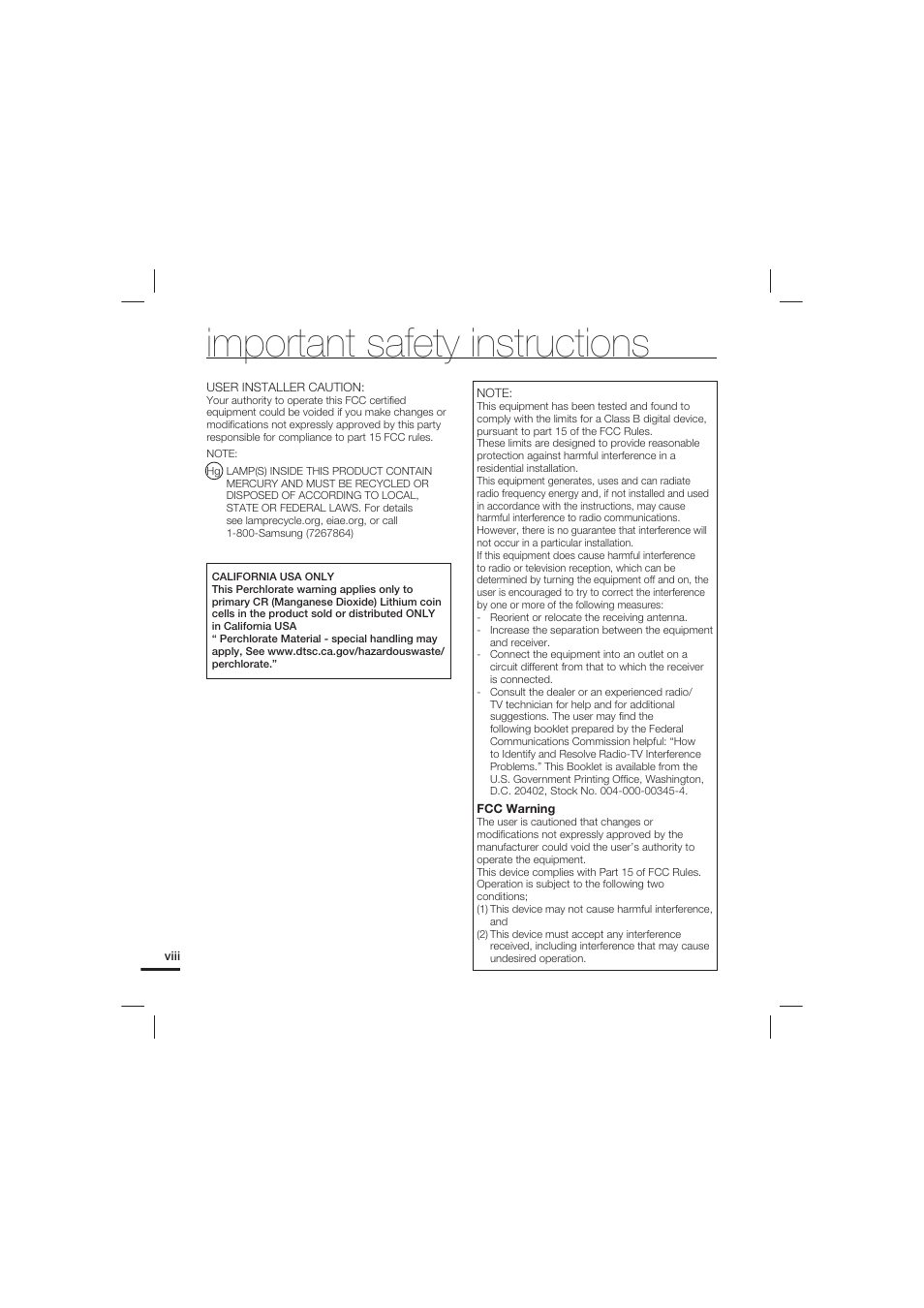 Important safety instructions | Samsung HMX-U20LN-XAC User Manual | Page 8 / 94