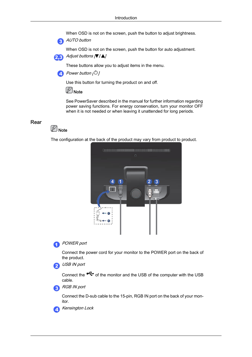 Rear | Samsung LS19LFUGFZ-ZC User Manual | Page 11 / 64