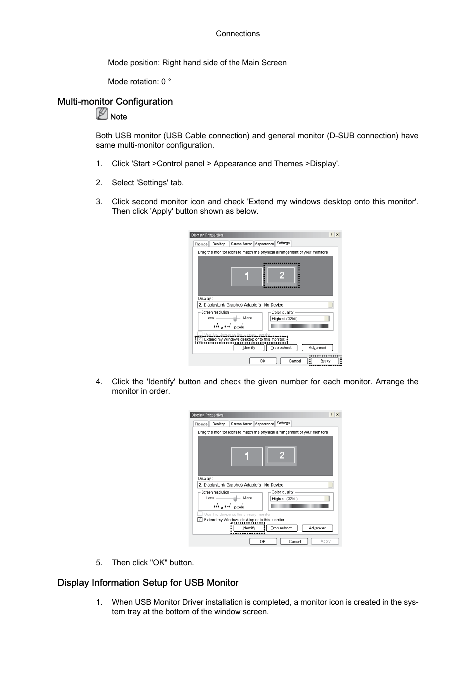 Multi-monitor configuration, Display information setup for usb monitor | Samsung LS19LFUGFZ-ZC User Manual | Page 21 / 64