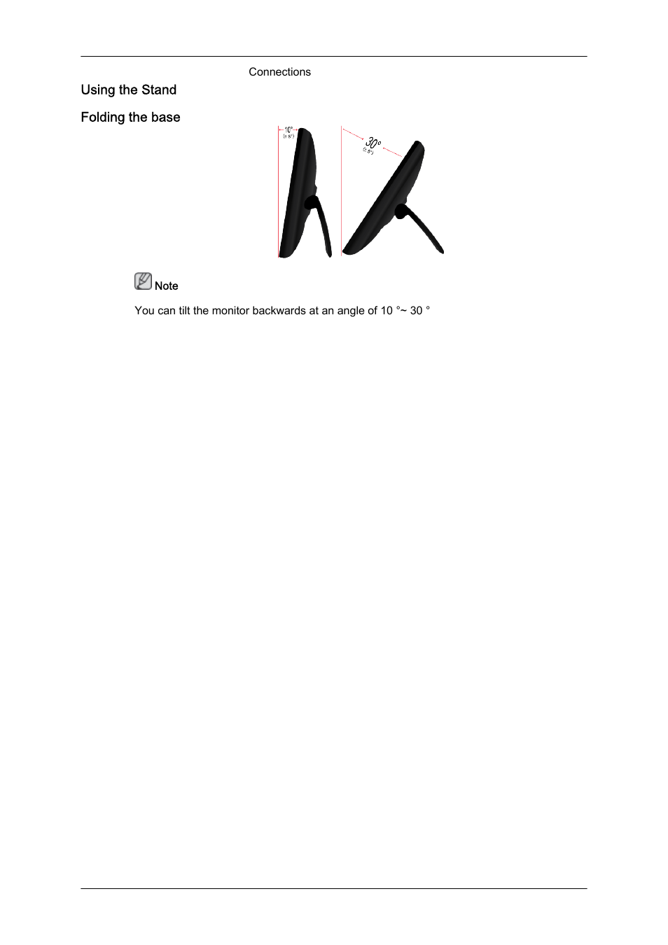 Using the stand, Folding the base | Samsung LS19LFUGFZ-ZC User Manual | Page 26 / 64