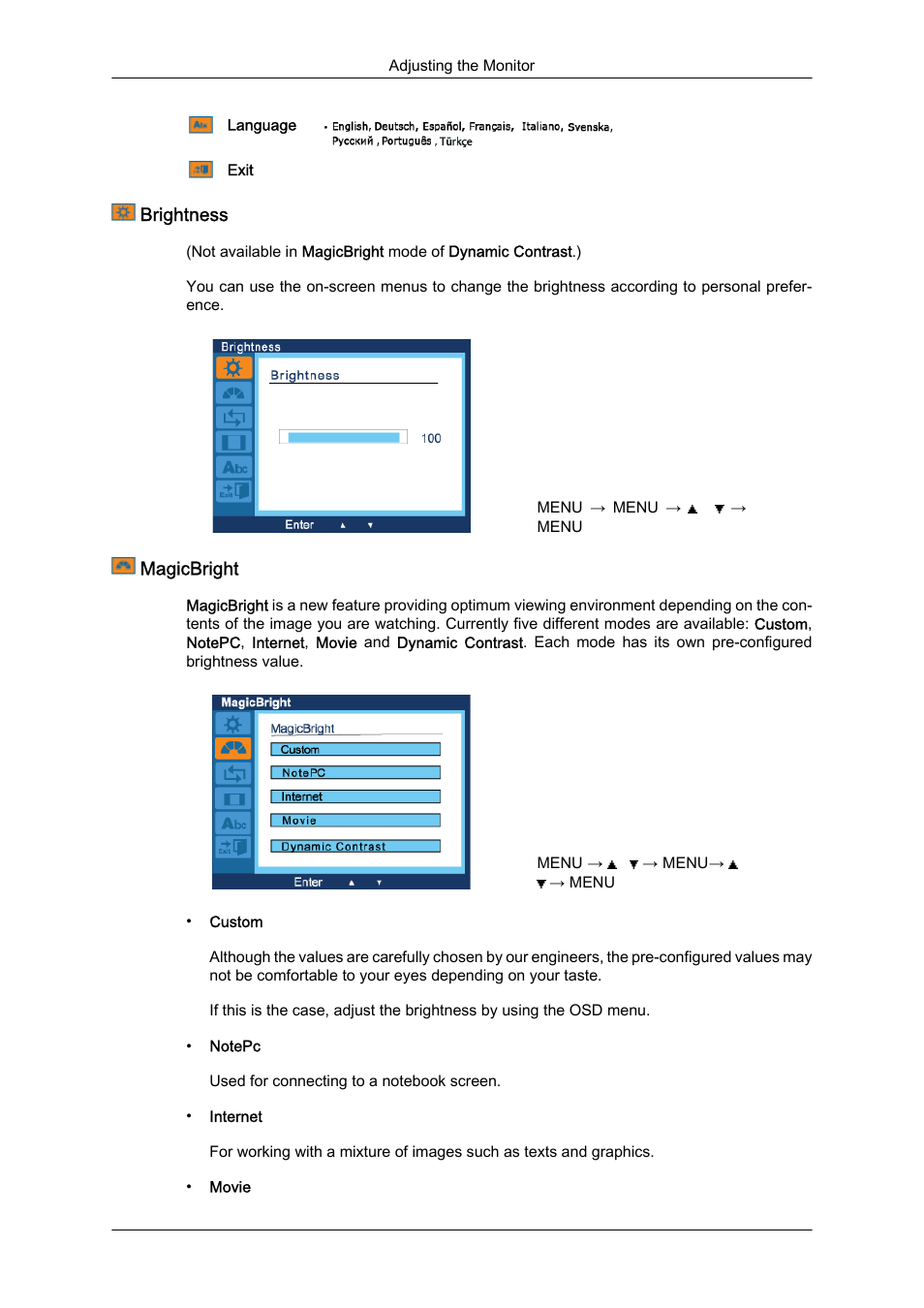 Brightness, Magicbright | Samsung LS19LFUGFZ-ZC User Manual | Page 37 / 64