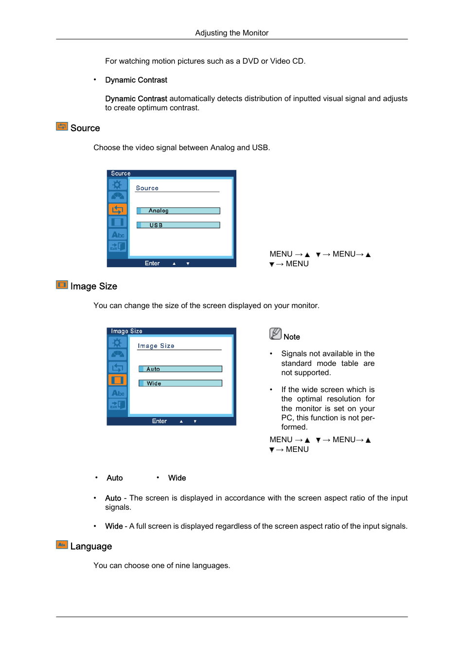 Source, Image size, Language | Samsung LS19LFUGFZ-ZC User Manual | Page 38 / 64