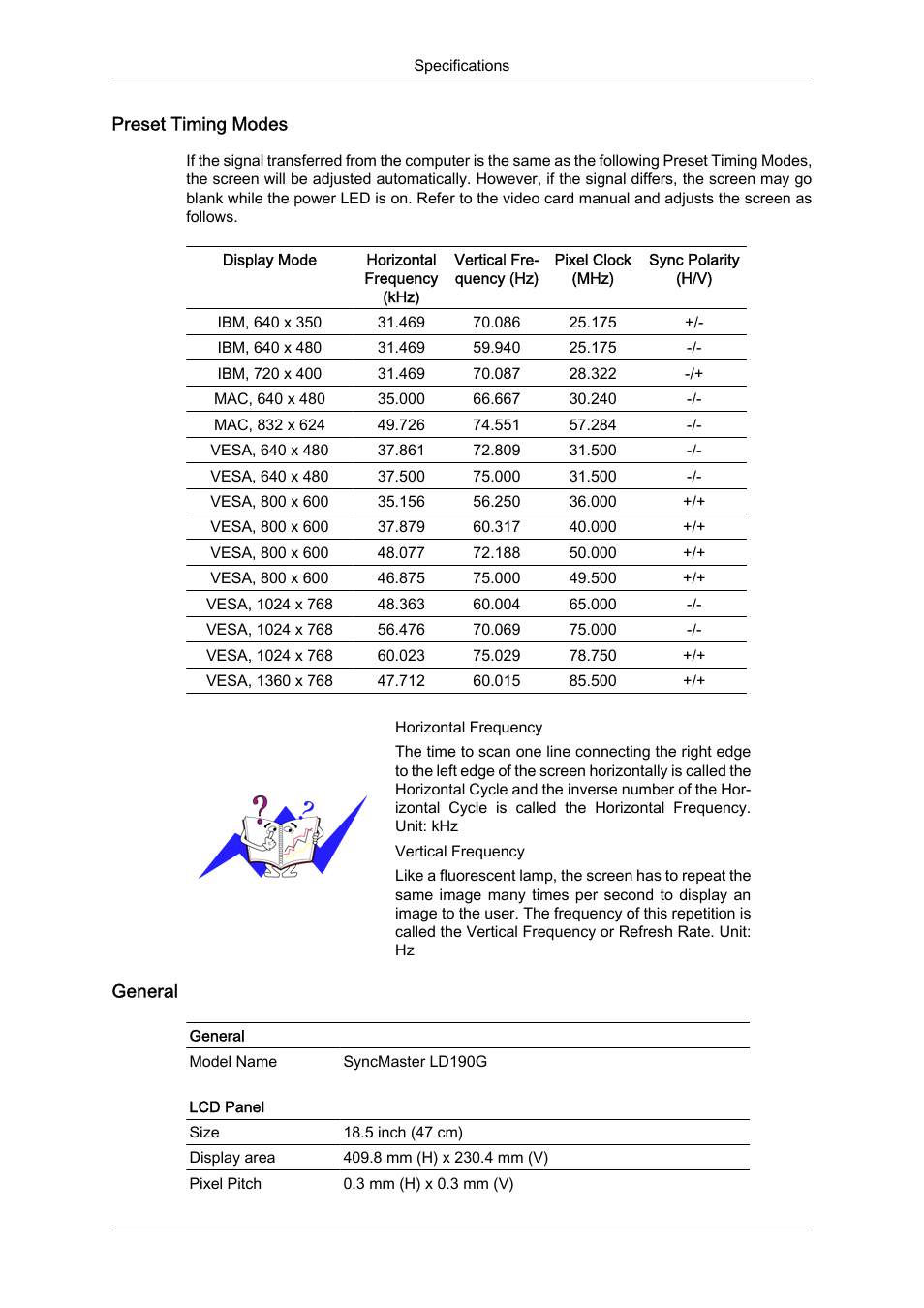 Preset timing modes, General | Samsung LS19LFUGFZ-ZC User Manual | Page 47 / 64